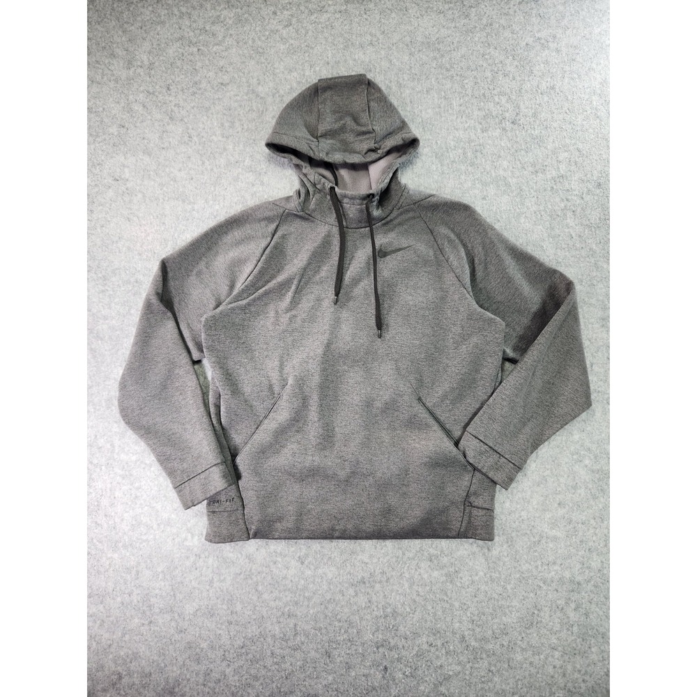 Nike Therma Training Hoodie Mens Medium Gray Long Sleeve Pullover Swoosh Dri-Fit